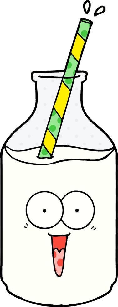 happy carton milk bottle with straw vector