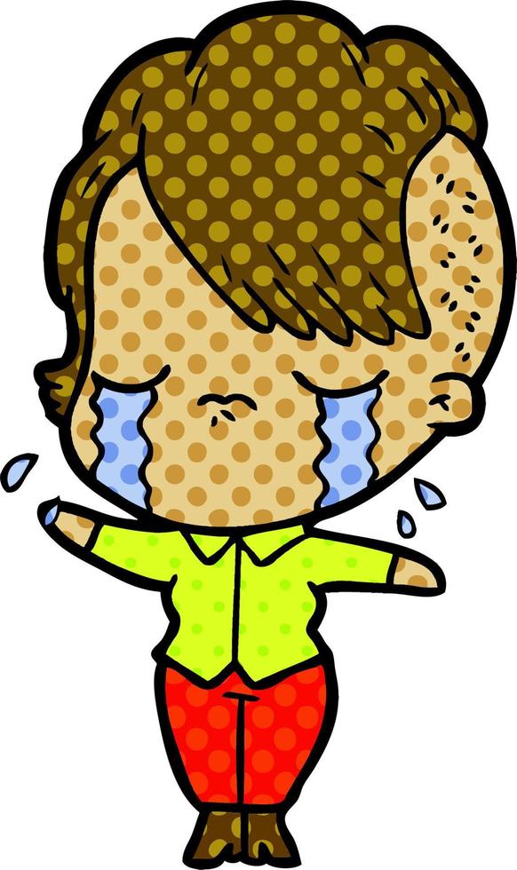cartoon crying girl vector