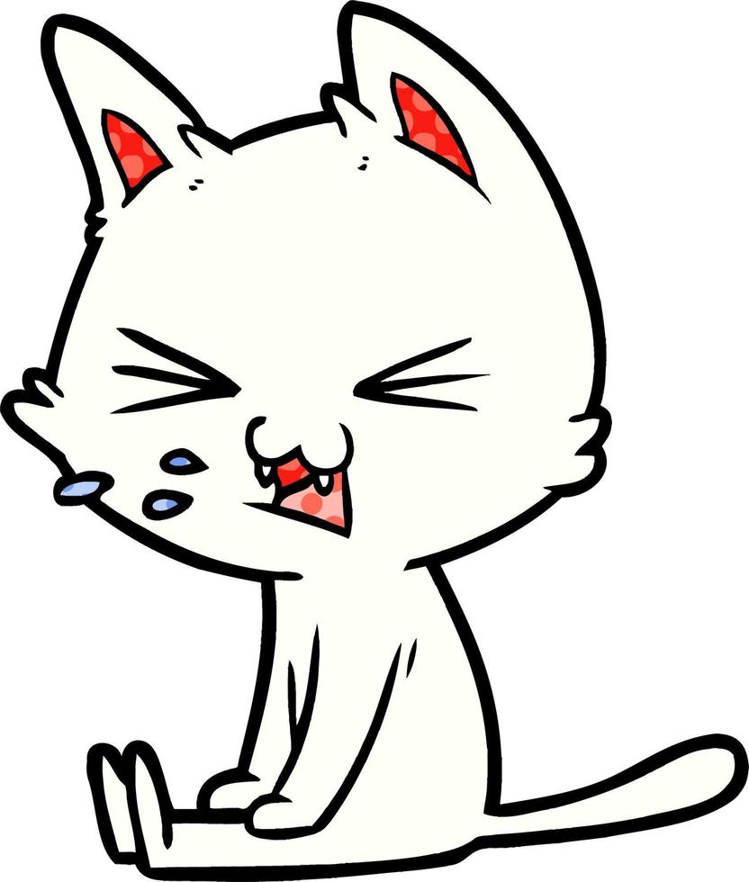 cartoon sitting cat hissing vector