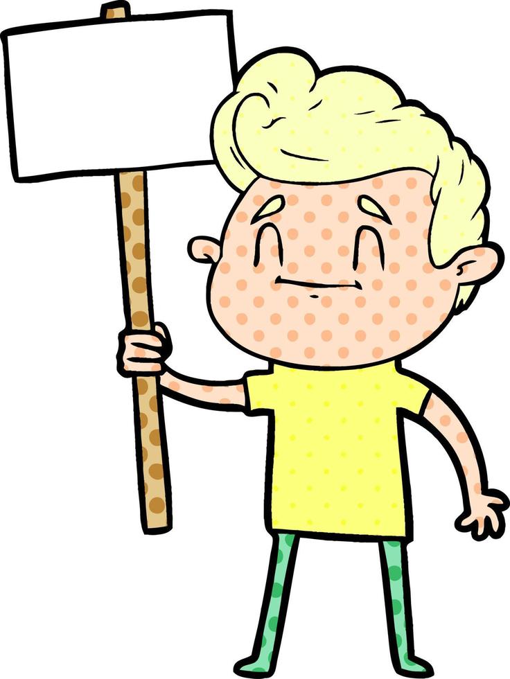 happy cartoon man with sign vector