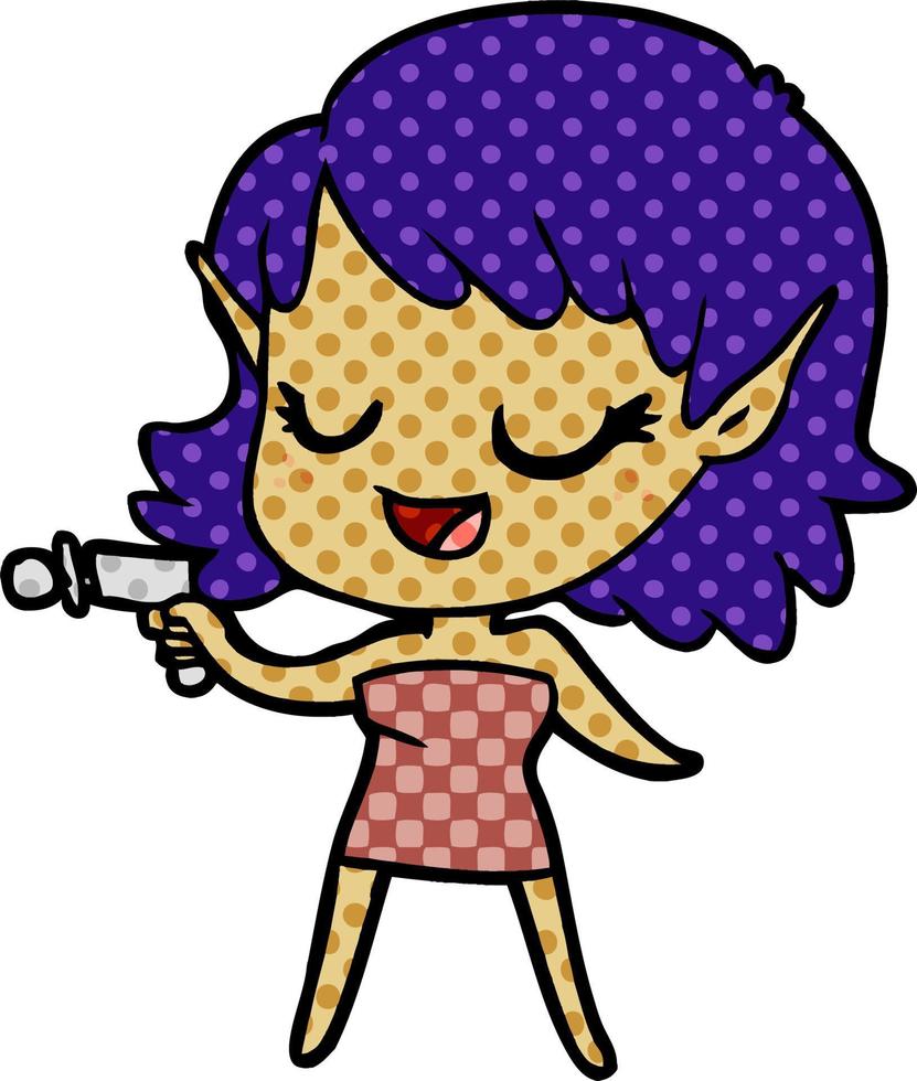 chica espacial de dibujos animados feliz con pistola de rayos vector