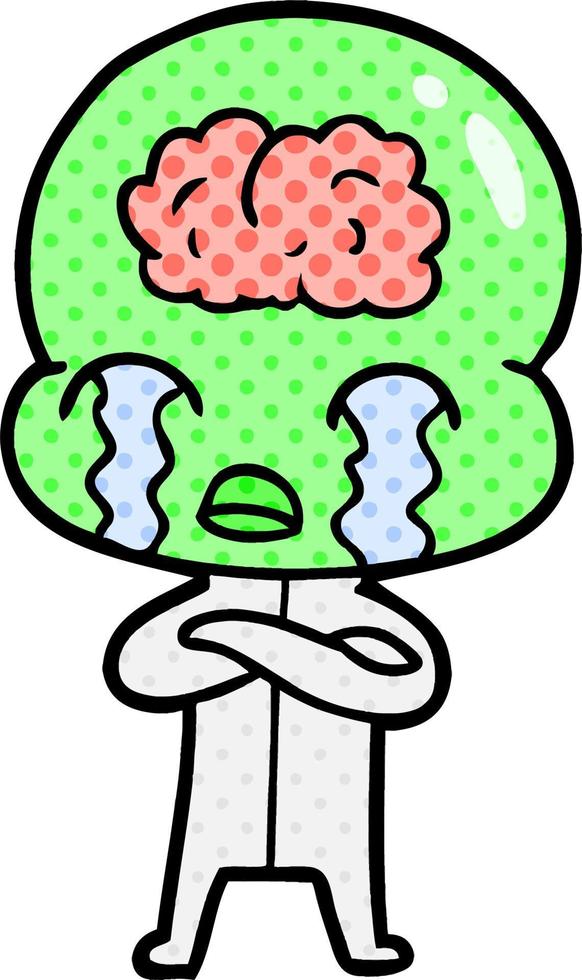 cartoon big brain alien crying vector
