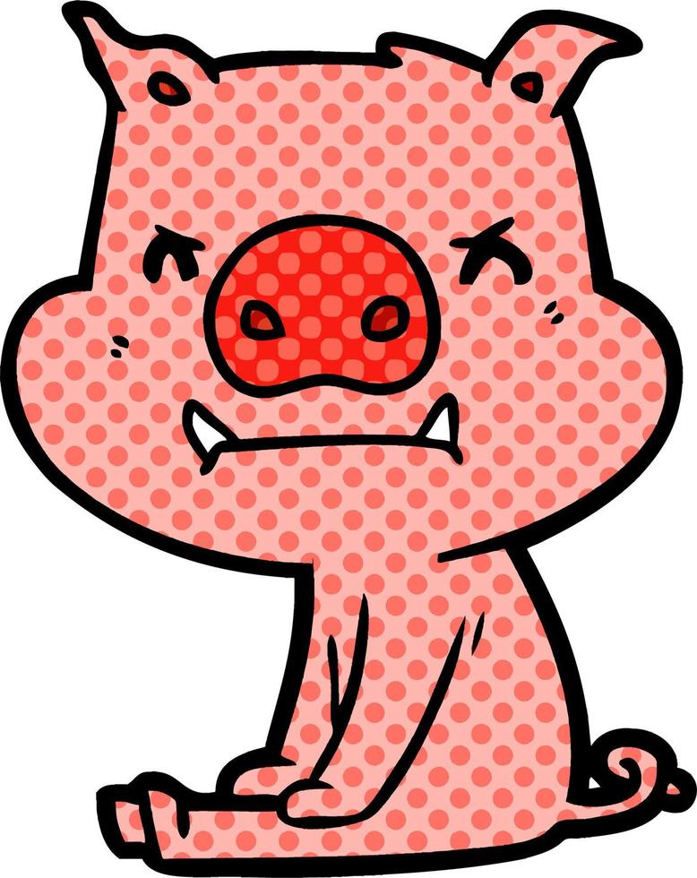 angry cartoon pig sitting vector