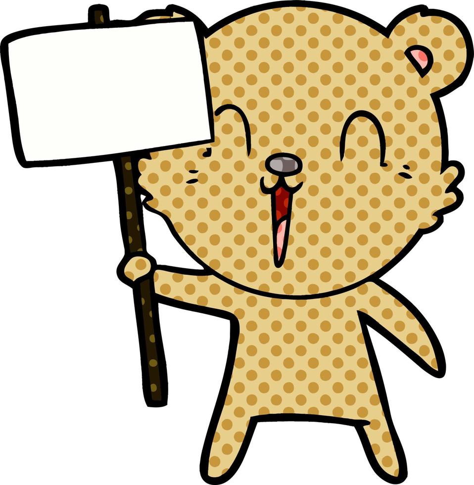 oso de dibujos animados feliz con cartel vector