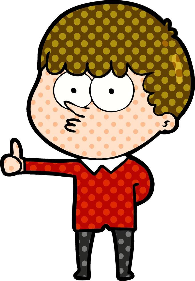 cartoon curious boy giving thumbs up sign vector