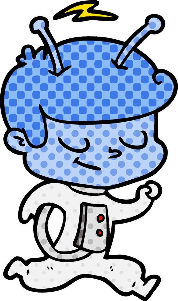 friendly cartoon spaceman running vector