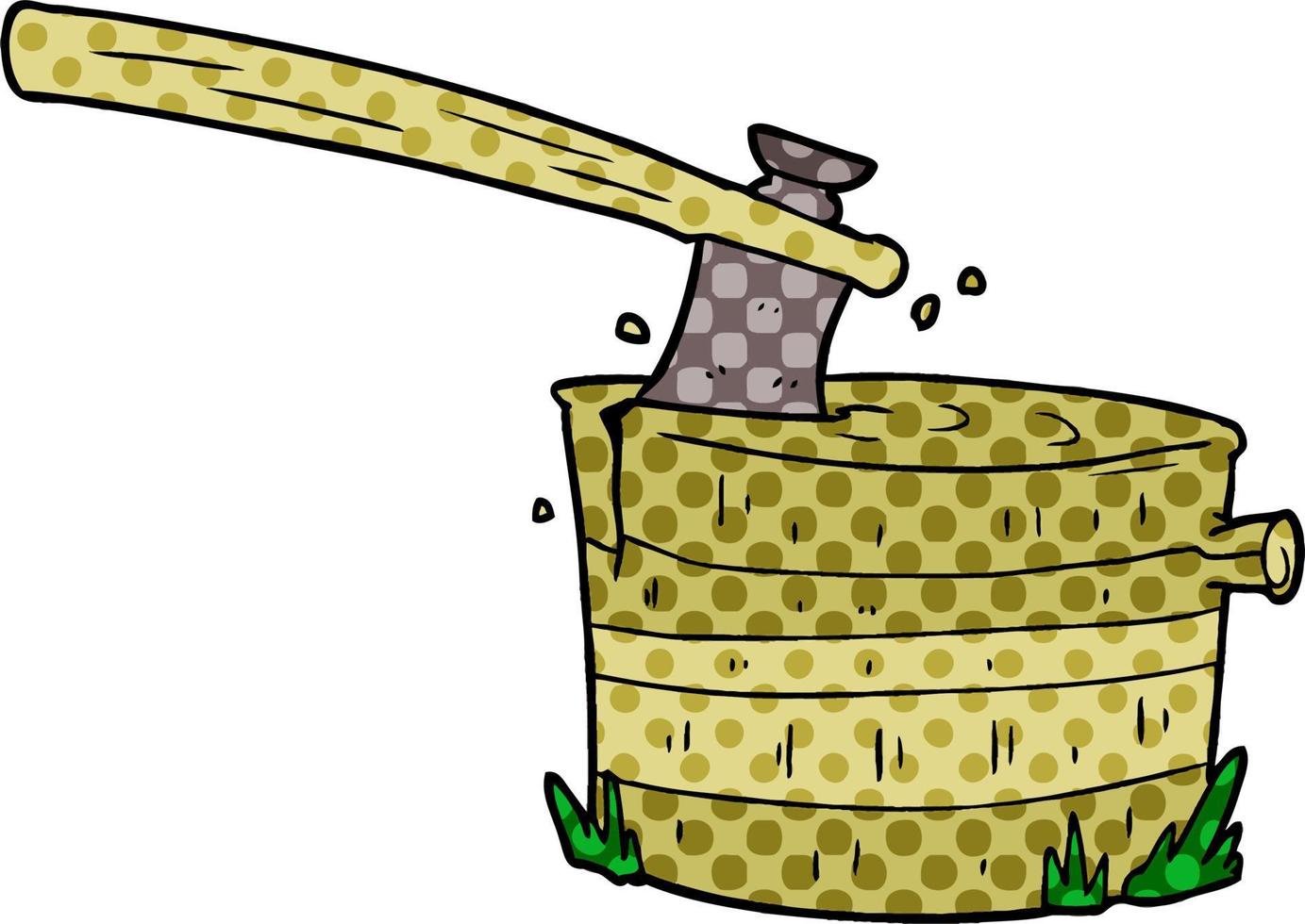 cartoon tree stump with axe vector