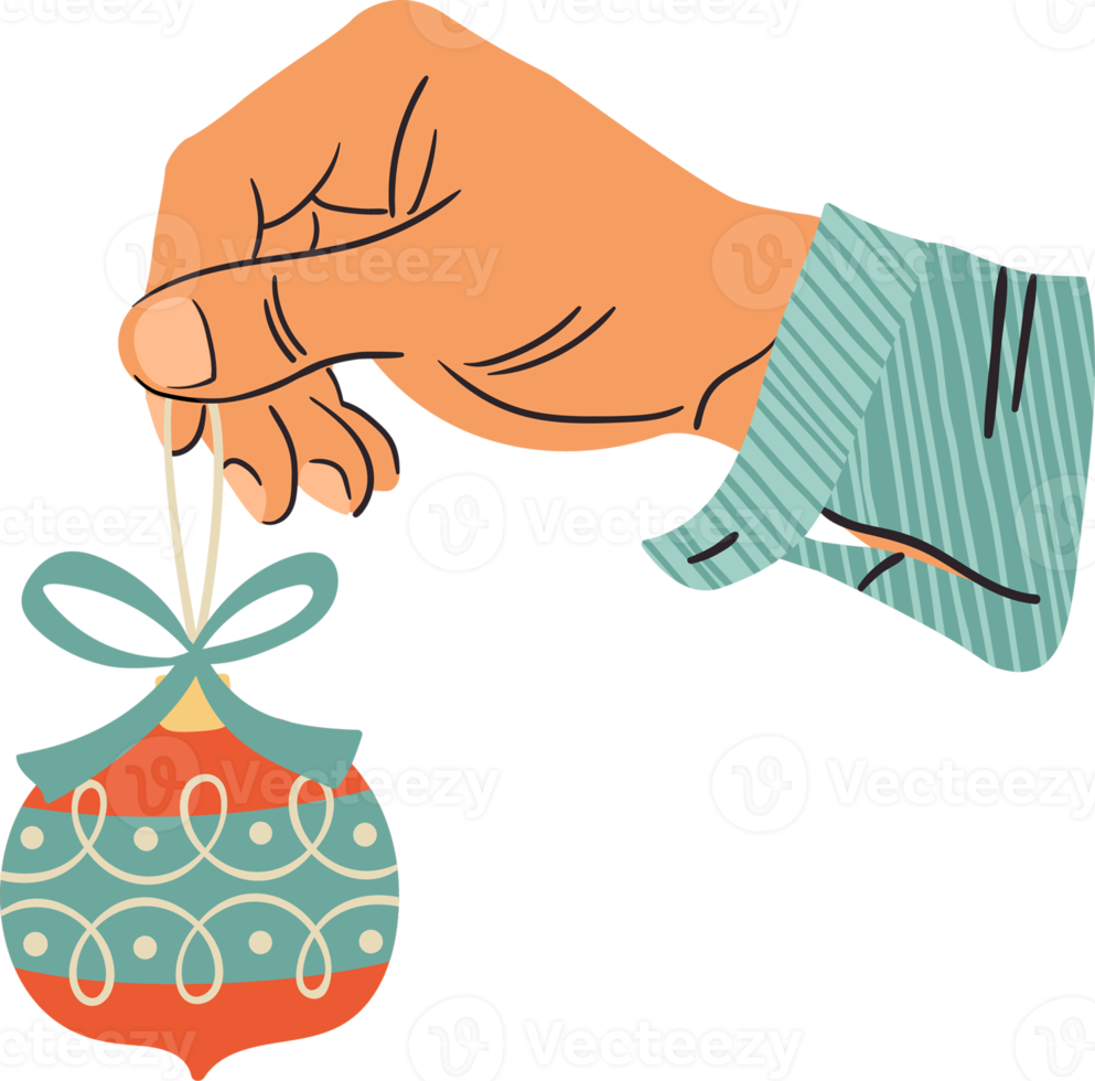 Male hand with Christmas tree toy png