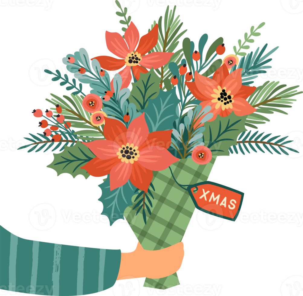 Hand with Christmas bouquet png