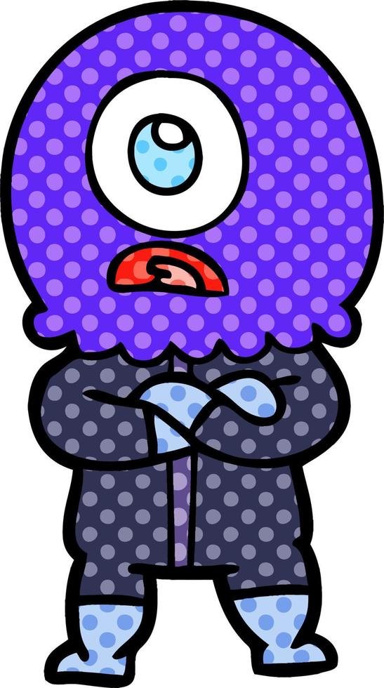 annoyed cartoon cyclops alien spaceman vector