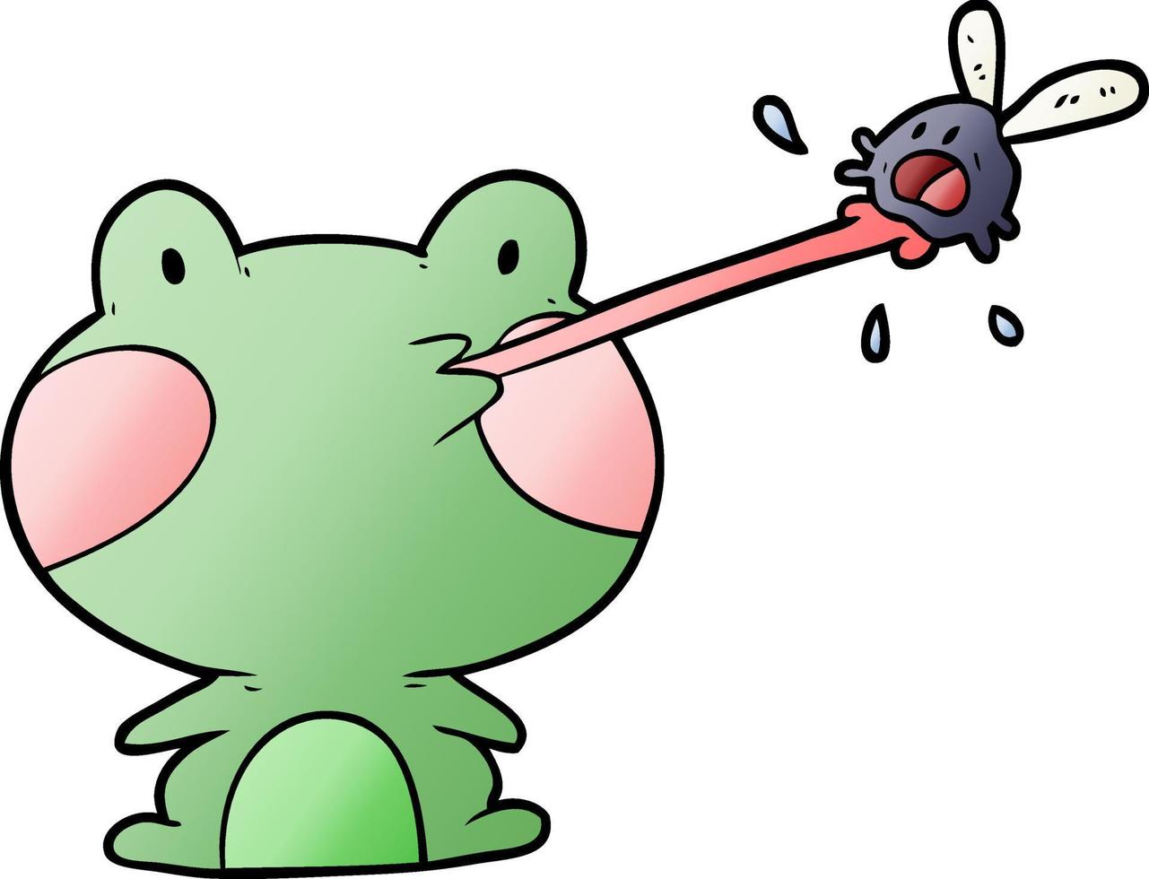 cute cartoon frog catching fly with tongue vector