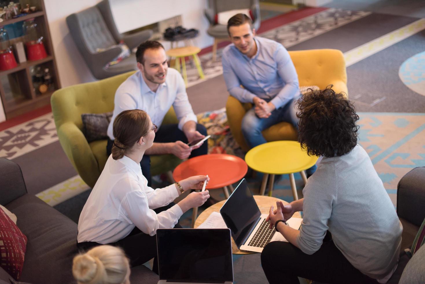 Startup Business Team At A Meeting at modern office building photo