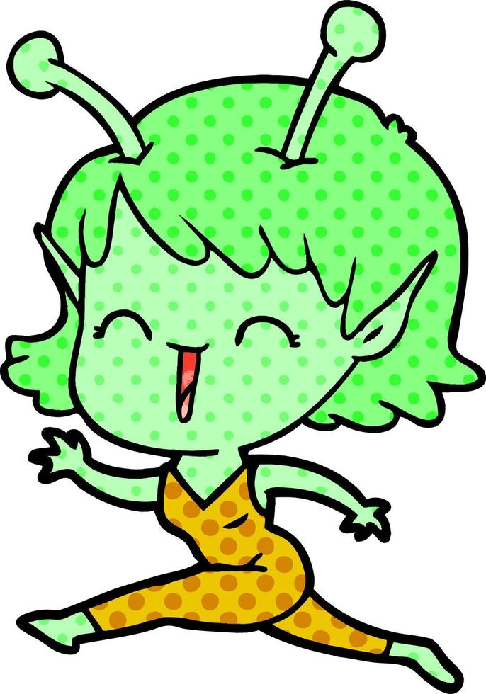 cartoon alien girl laughing vector