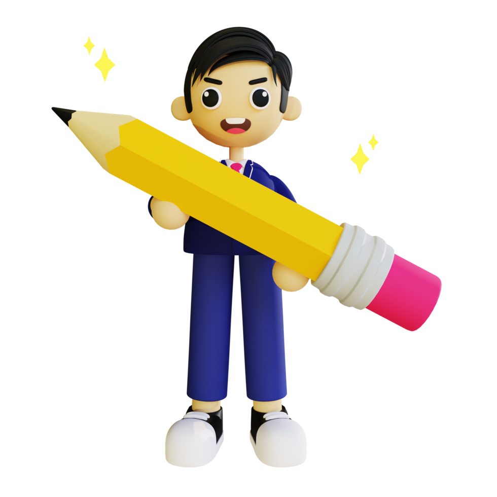 3d student holding pencil png