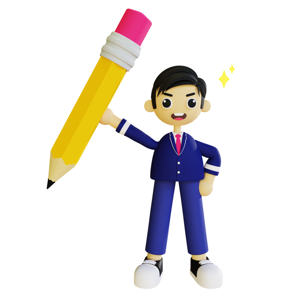 3d student holding pencil png