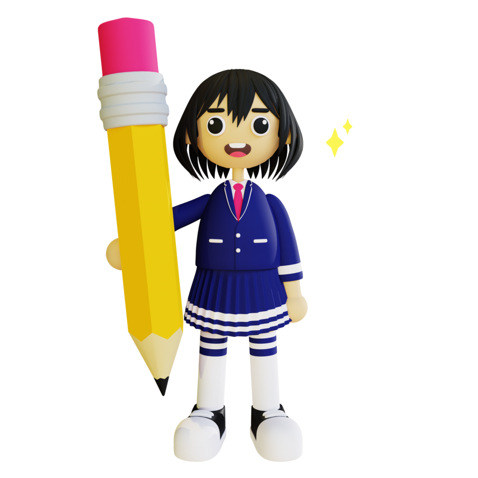 3d student holding pencil png