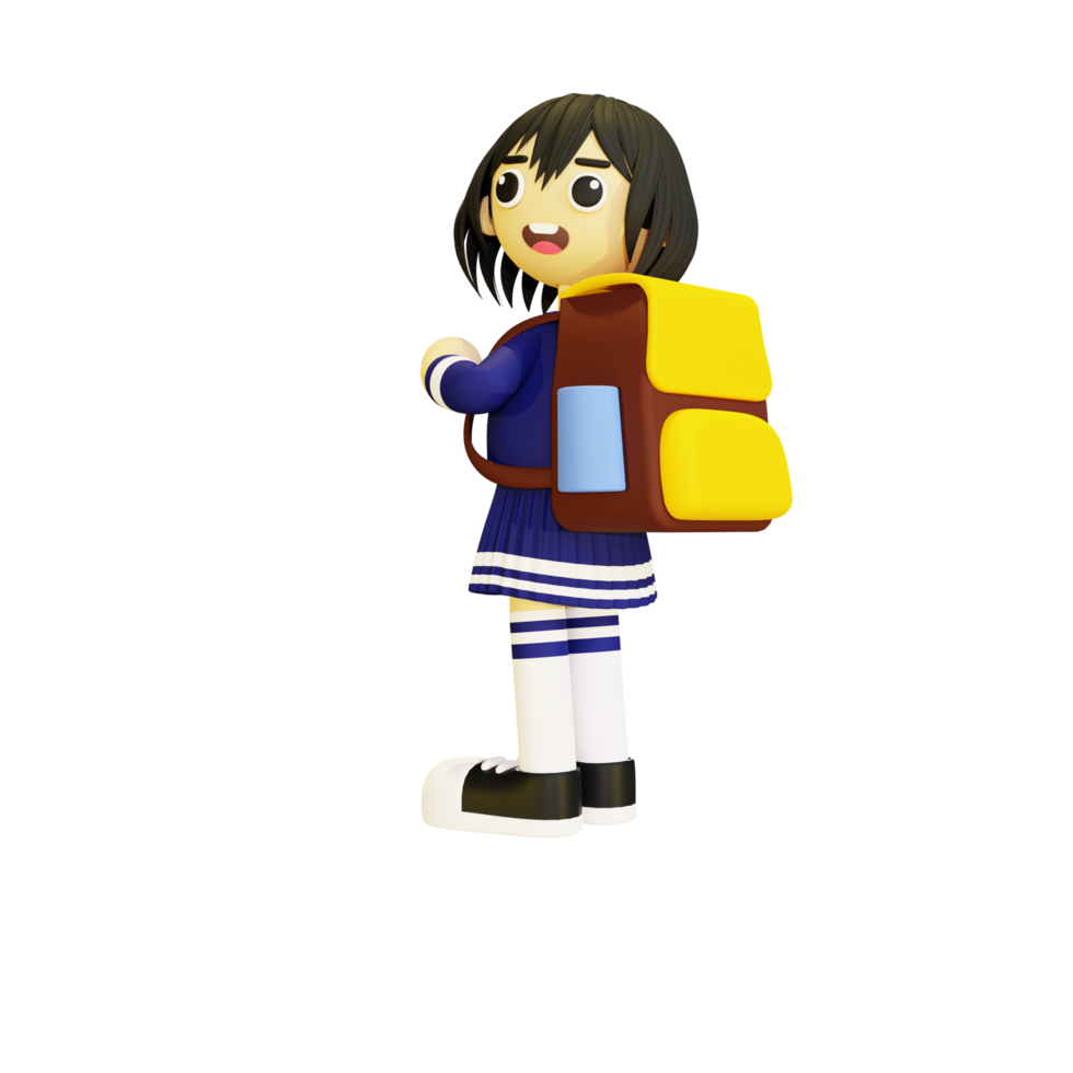 3d female student going to school png