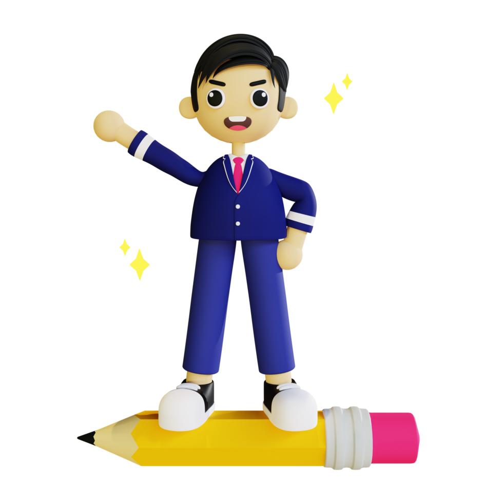 3d student holding pencil png