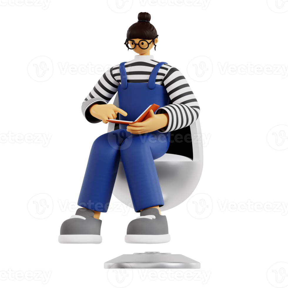3d Teacher Reading Book png