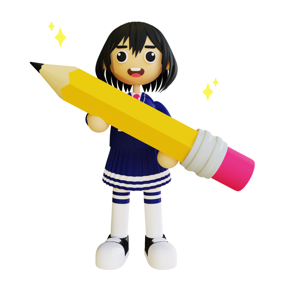 3d student holding pencil png
