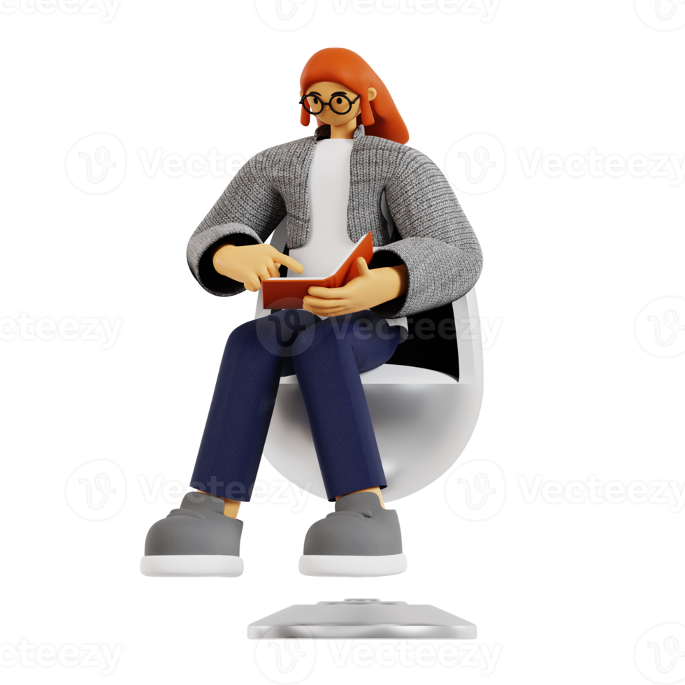 3d Teacher Reading Book png
