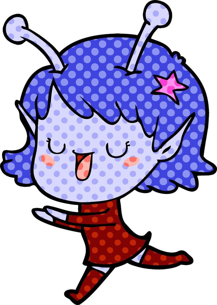 happy alien girl cartoon vector