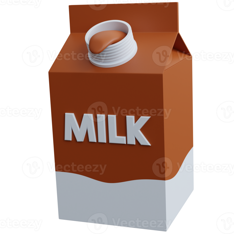 3d rendering chocolate milk box with open lid isolated png