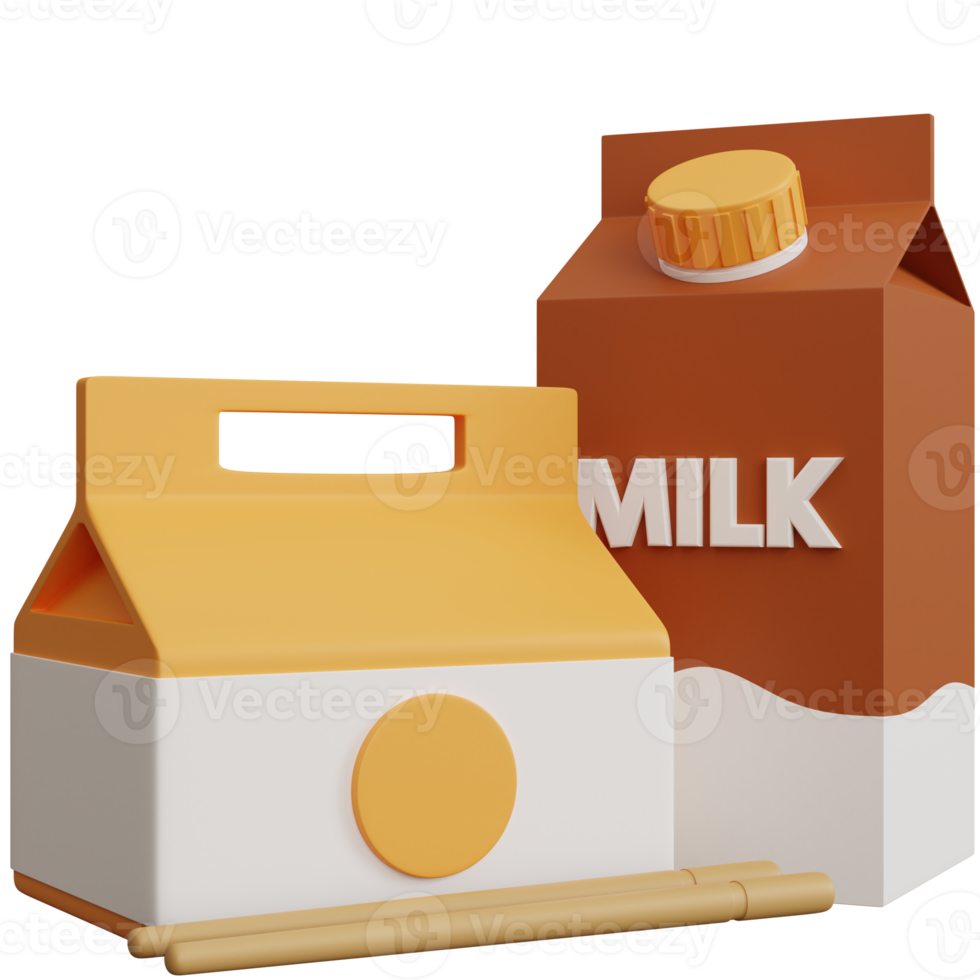 3d rendering food box and milk box isolated png