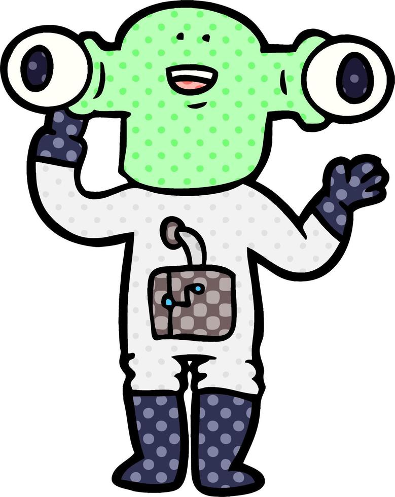 friendly cartoon alien waving vector