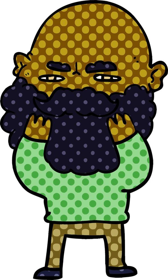 cartoon man with beard frowning checking his beard vector