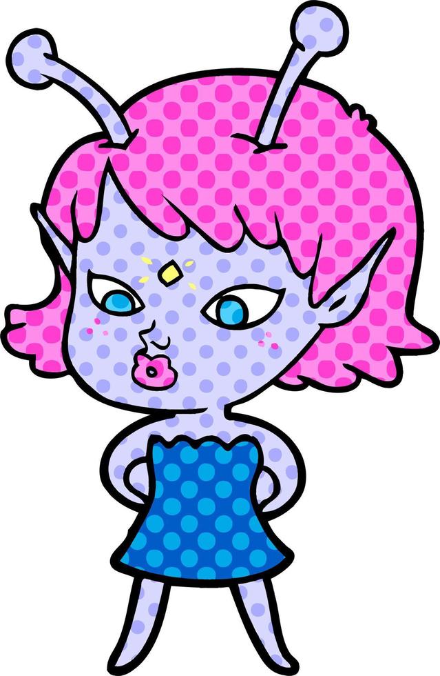 pretty cartoon alien girl vector