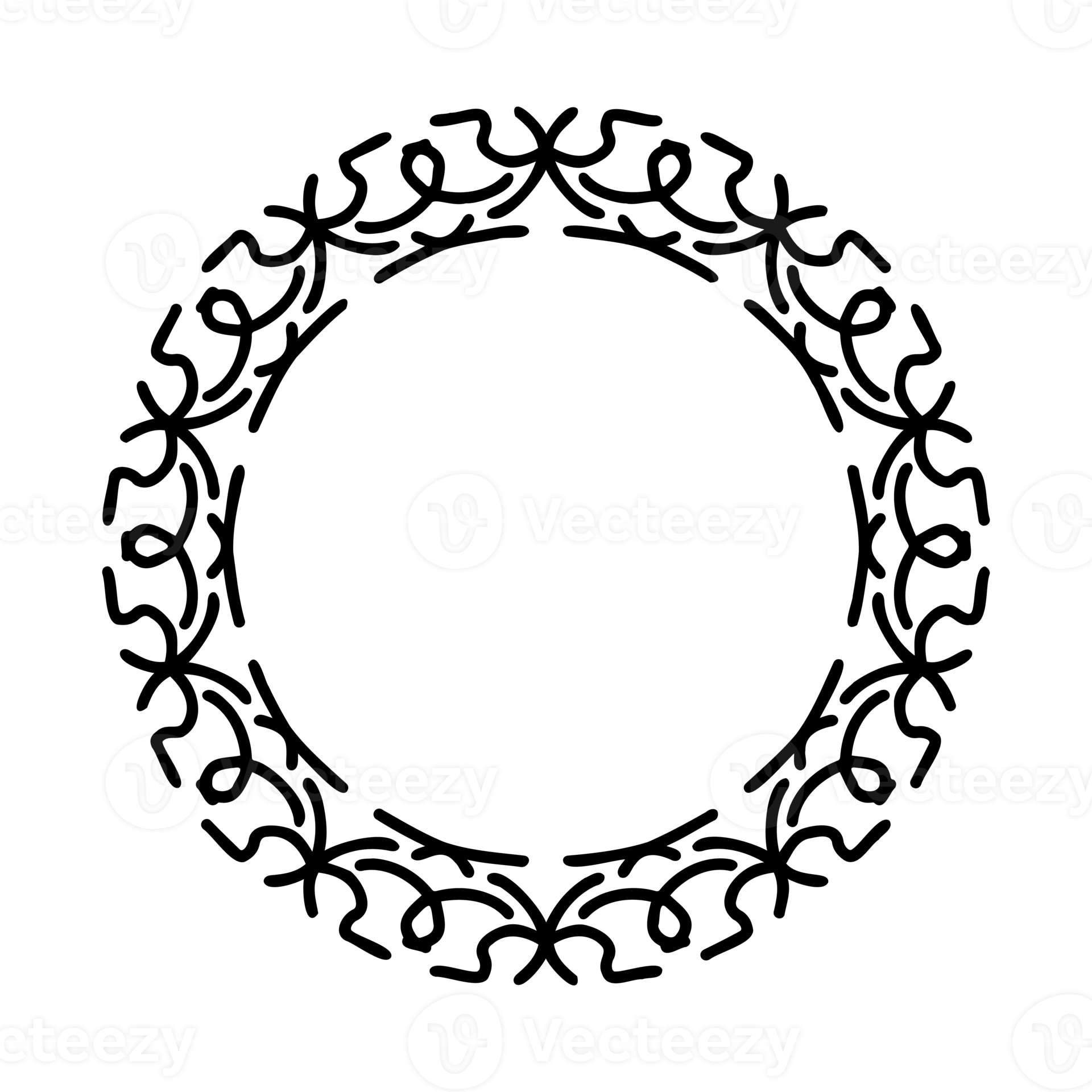 Circle vintage frame, black line art, ornate patterned frame. PNG with