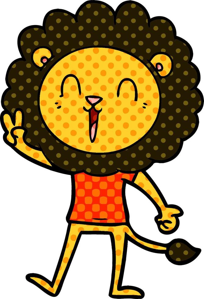 laughing lion giving peace sign vector