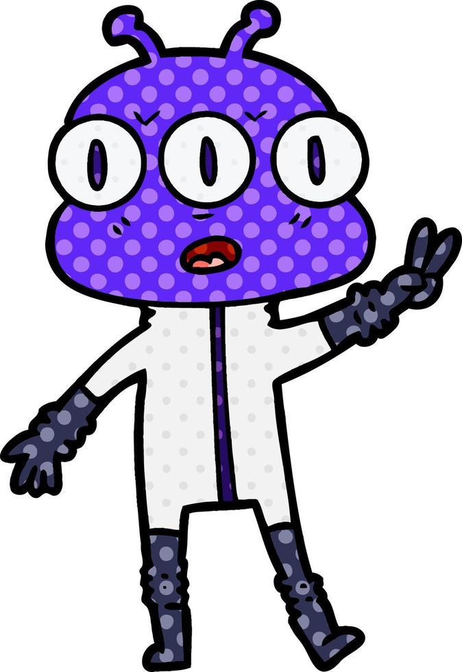 cartoon three eyed alien waving vector