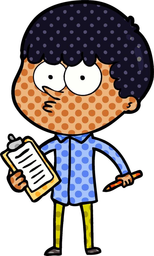 niño curioso de dibujos animados tomando notas vector