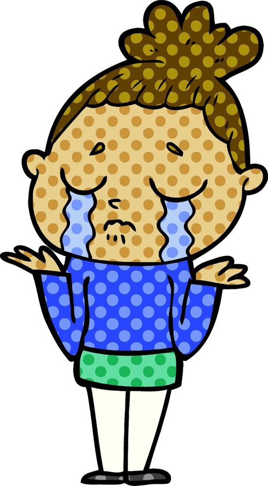 cartoon crying woman shrugging vector