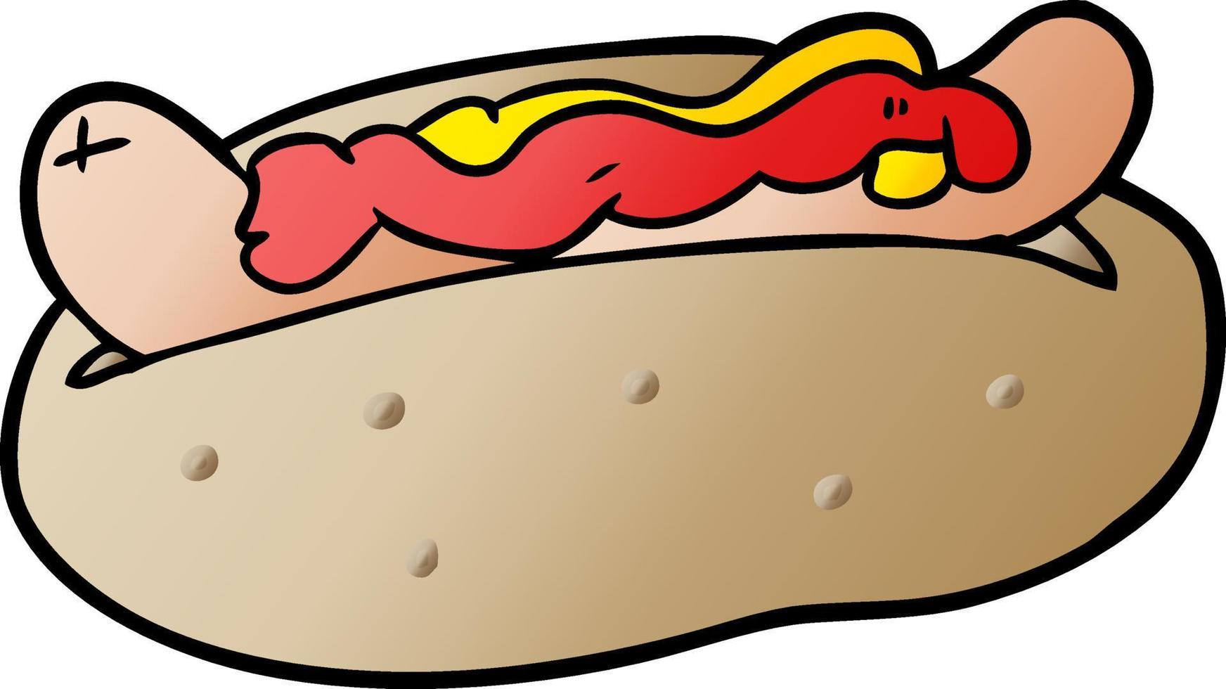 cartoon hotdog with mustard and ketchup vector