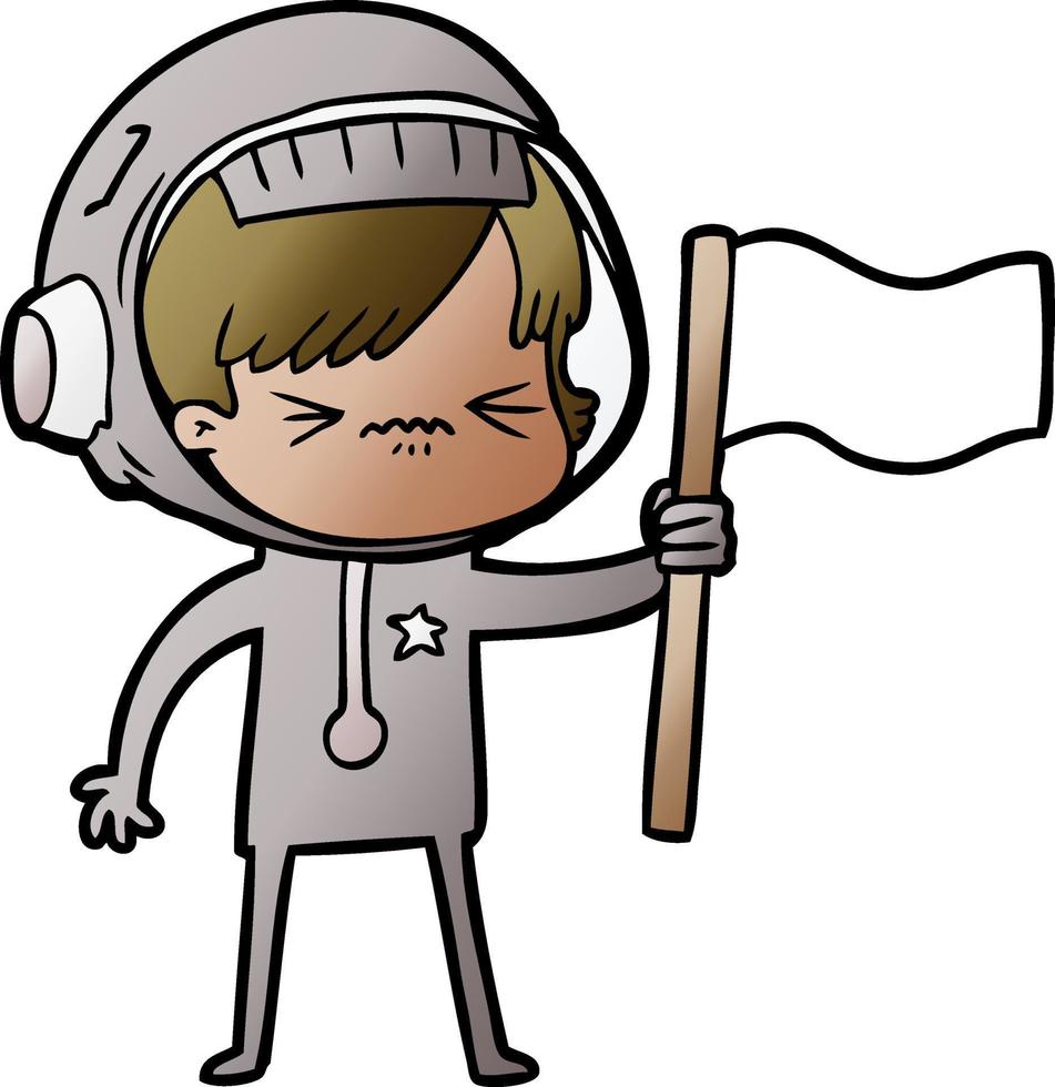 angry cartoon space girl waving flag vector
