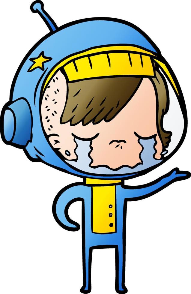 niña astronauta llorando de dibujos animados vector