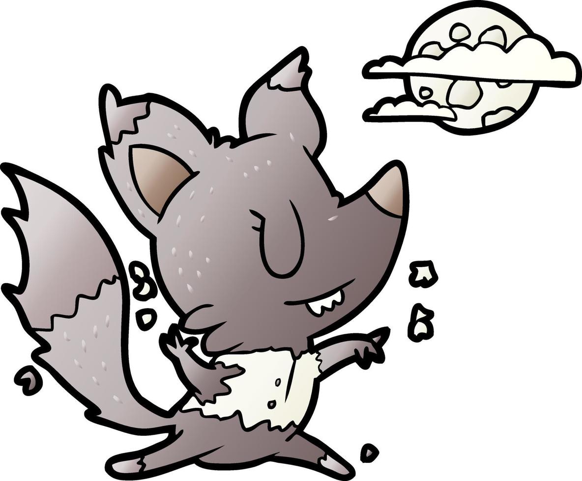 cartoon halloween werewolf changing in moonlight vector