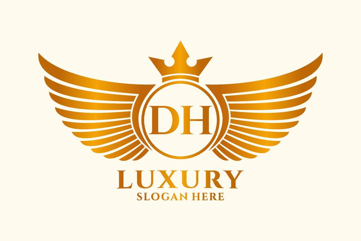 Luxury royal wing Letter DH crest Gold color Logo vector, Victory logo, crest logo, wing logo, vector logo template.