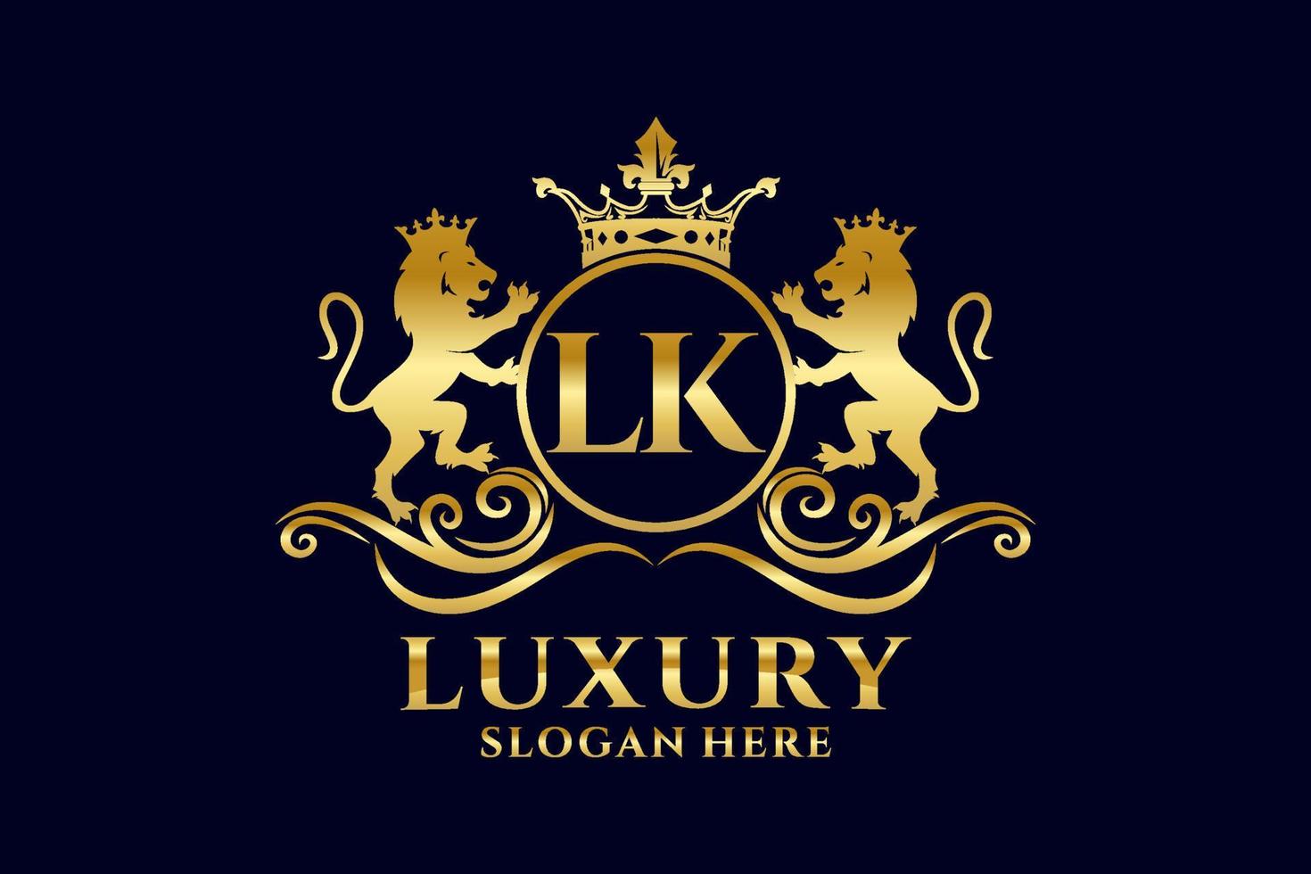 Initial LK Letter Lion Royal Luxury Logo template in vector art for luxurious branding projects and other vector illustration.