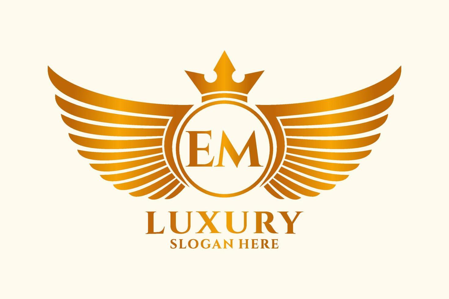 Luxury royal wing Letter EM crest Gold color Logo vector, Victory logo, crest logo, wing logo, vector logo template.