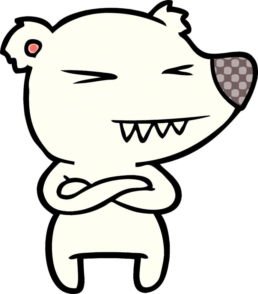 angry polar bear cartoon with folded arms vector