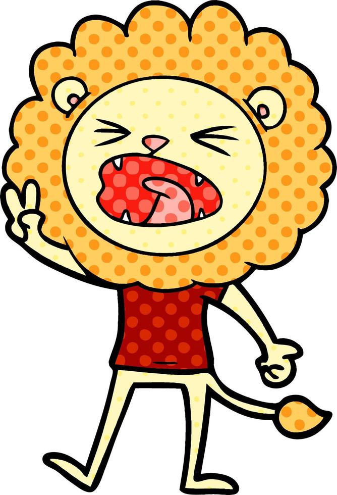 cartoon lion giving peac sign vector