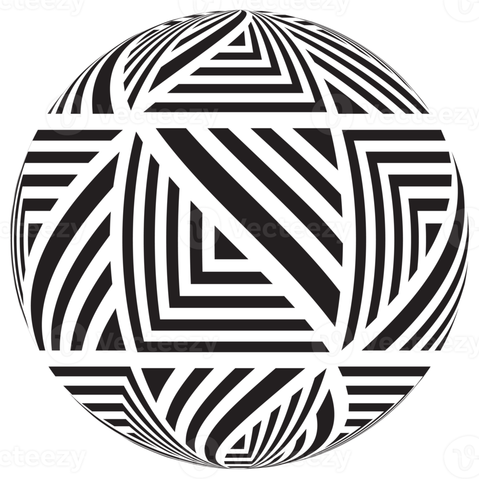 Abstract, patterned sphere design element in black color. PNG with transparent background.