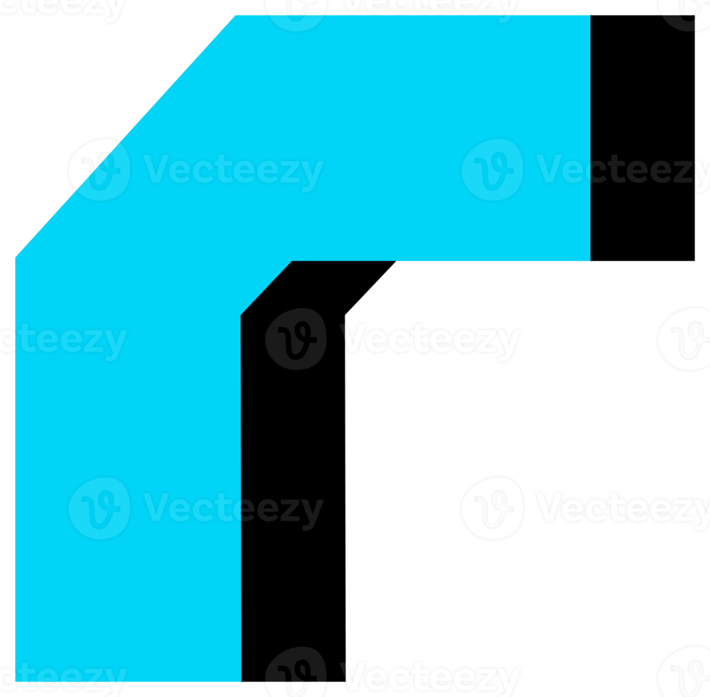 Geometric object in black and blue colors. PNG with transparent background