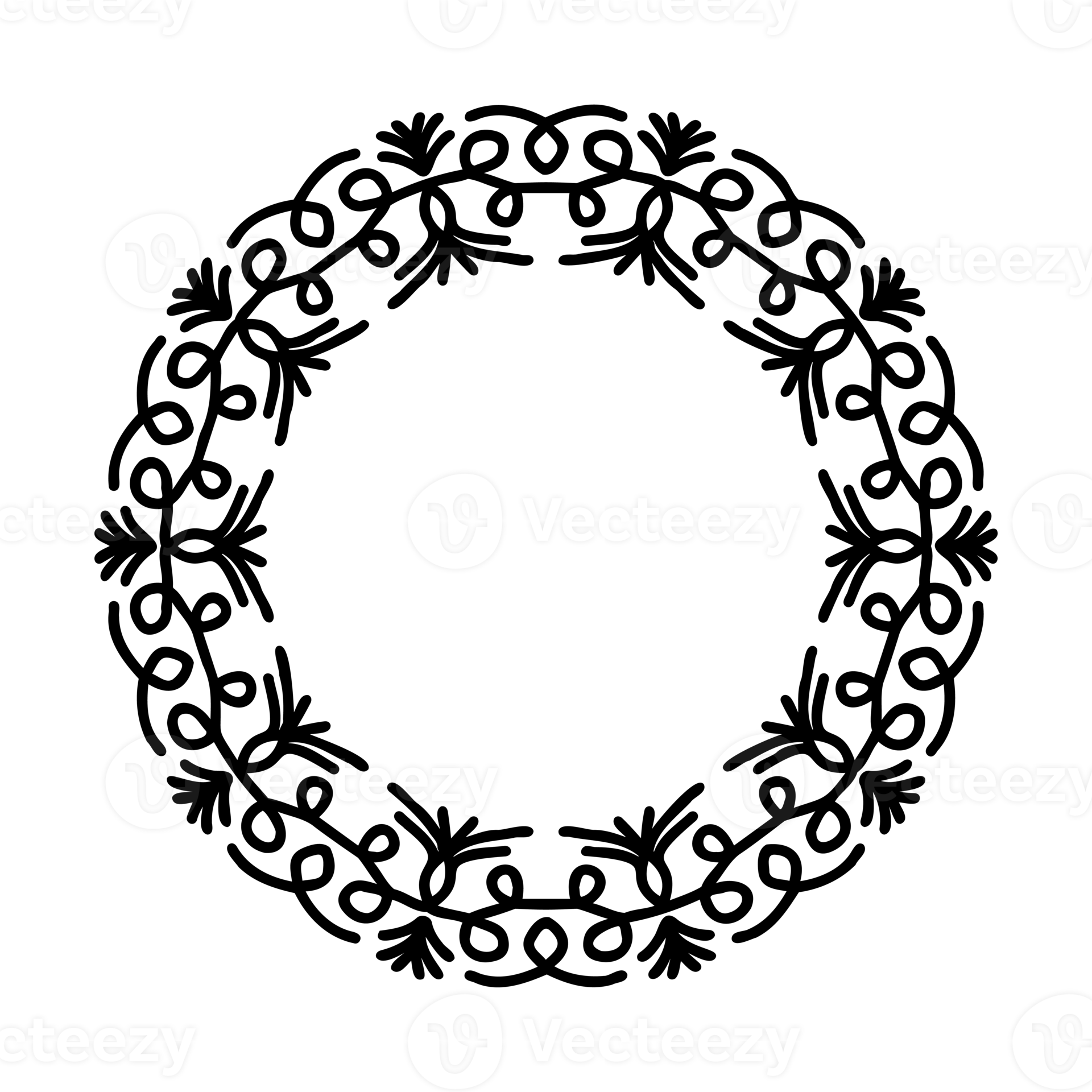 Circle vintage frame, black line art, ornate patterned frame. PNG with