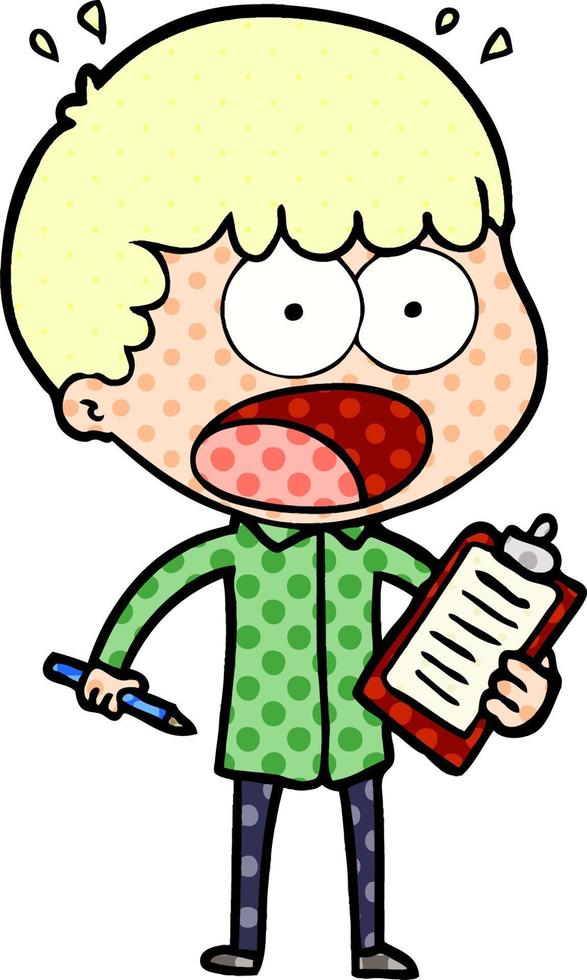 cartoon shocked man with clipboard and pen vector