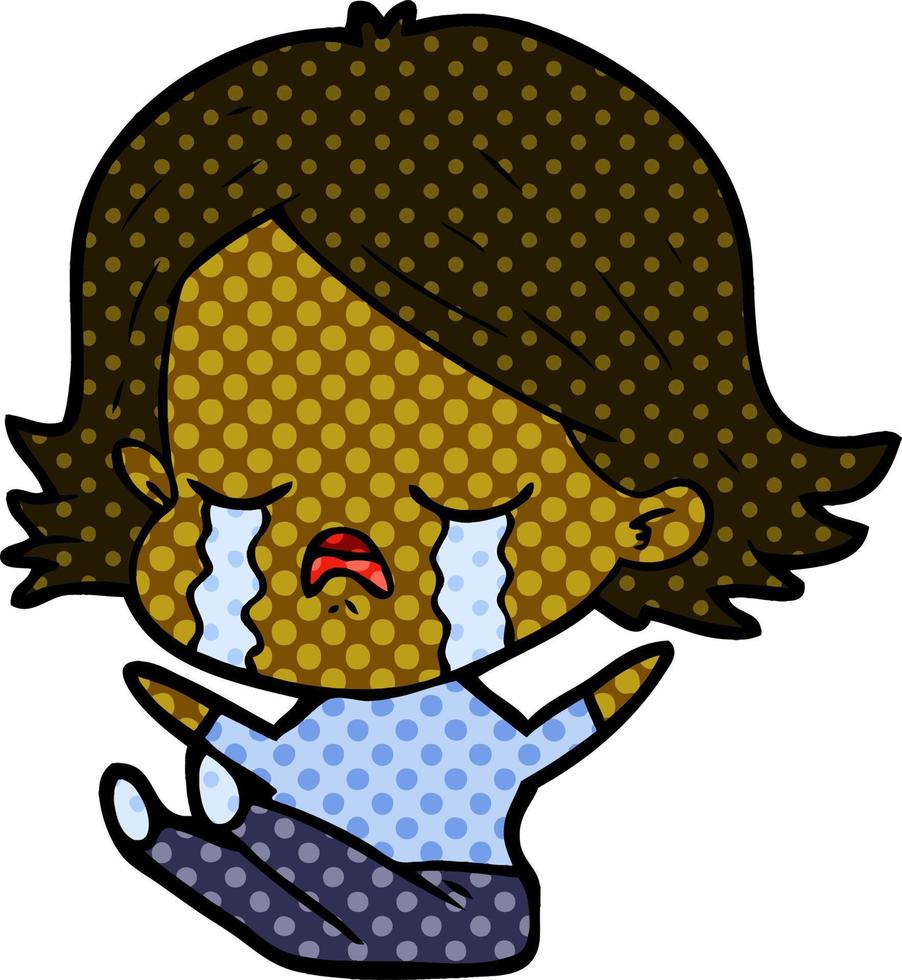 cartoon girl crying vector